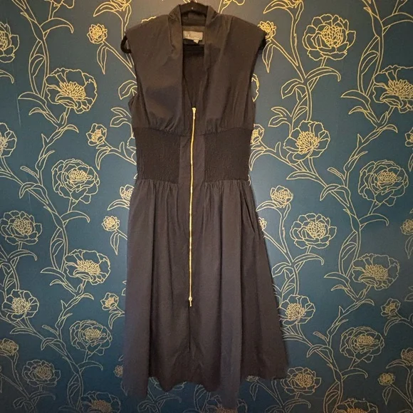 ANTHROPOLOGIE black TOMMIE Zip-Front Midi Dress MEDIUM sleeveless COTTON - Picture 13 of 13